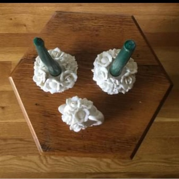 VINTAGE LENWILE CHINA PORCELAIN FLOWER CANDLE STICK HOLDERS ARDALT VERITHIN 1940 - Picture 2 of 4